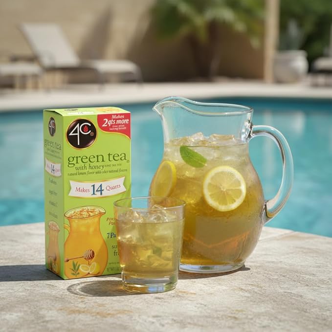 4C Pitcher Packs Green Tea 8 Pack Makes 14 Quarts Sugar Free Powder Drink Mix Refreshing Water Flavorings Makes 2 Quarts Each Packet