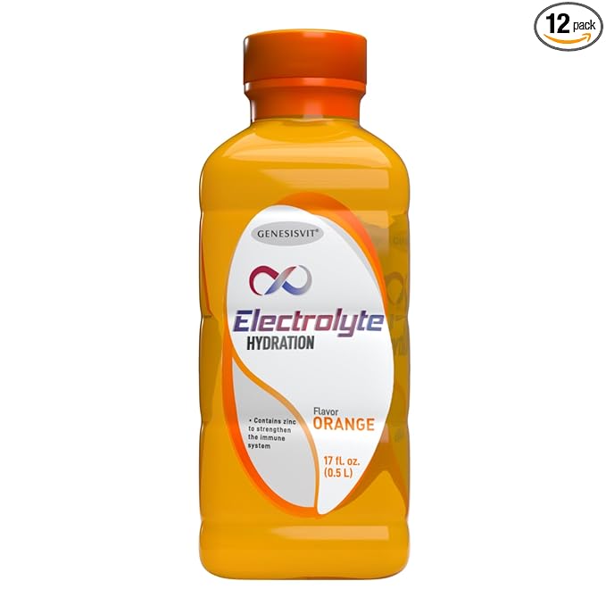 ALFA VITAMINS GenesisVit Electrolyte Solution Hydration Drink 12 Bottles 16.9 fl oz Each - 12 Pack (Orange)