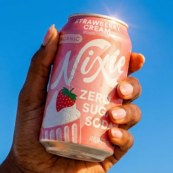 Nixie Organic Zero Sugar Soda NEW Strawberry Cream Healthy Soda Pop Non-GMO 0 Sugar 0 Calories Caffeine Free 12oz Cans (12 Pack)