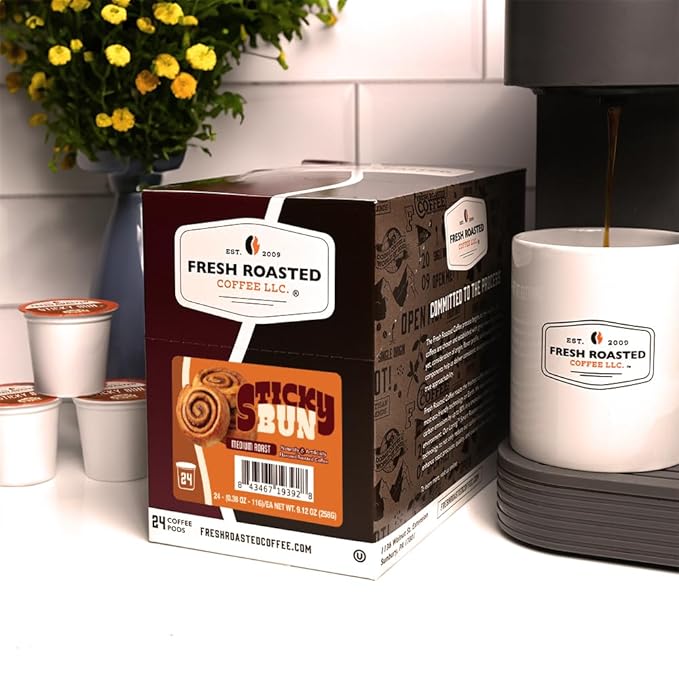 Fresh Roasted Coffee Sticky Bun Flavored Coffee Pods 72 Count