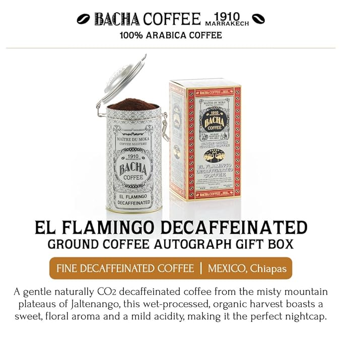 Bacha Coffee | El Flamingo Single Origin Decaffeinated Coffee Autograph Collection 100% Arabica Specialty Coffee Ground Beans Medium Dark Roast 250g &amp 100% Natural Wood Fibre Paper Filters