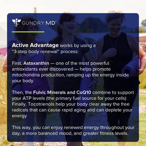 Gundry MD® Active Advantage Astaxanthin and CoQ10 Supplement to Support Energy Strength and Metabolism 30 Count