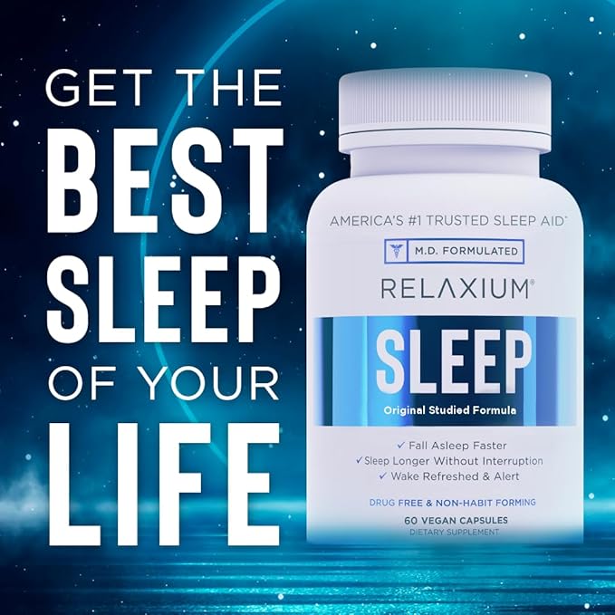 Relaxium Sleep Aid 14-Day Supply Non-Habit Forming Dietary Supplement for Better Sleep Drug-Free Stress Relief with Magnesium Melatonin GABA Chamomile Made in USA (28 Vegan Capsules)