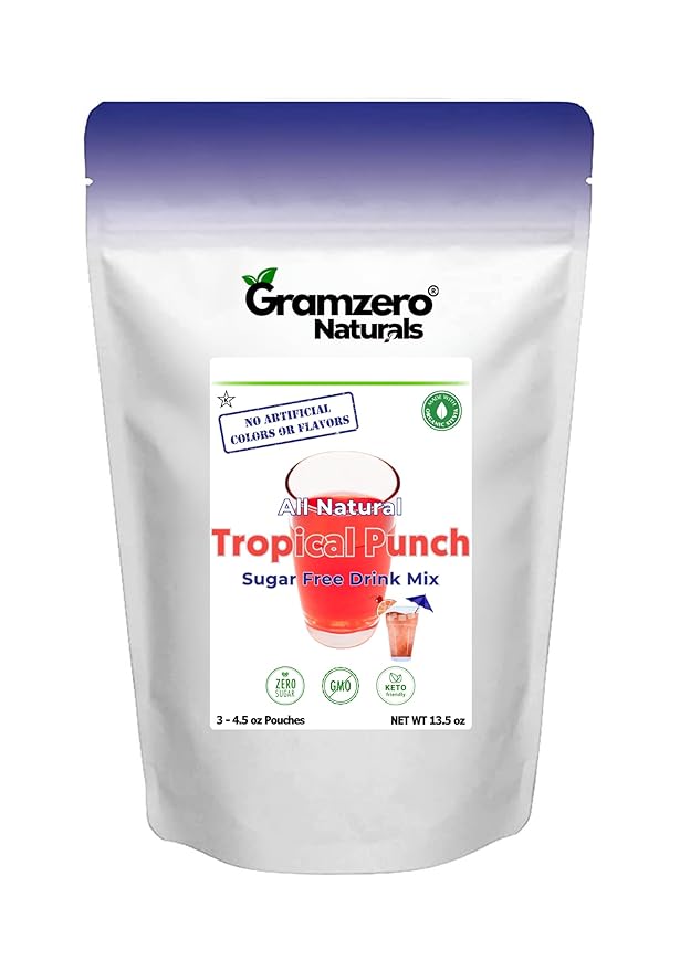 GramZero All Natural Tropical Punch Zero Calorie Sugar Free Drink Mix Great For Nutrition Club Loaded Tea Stevia Sweetened