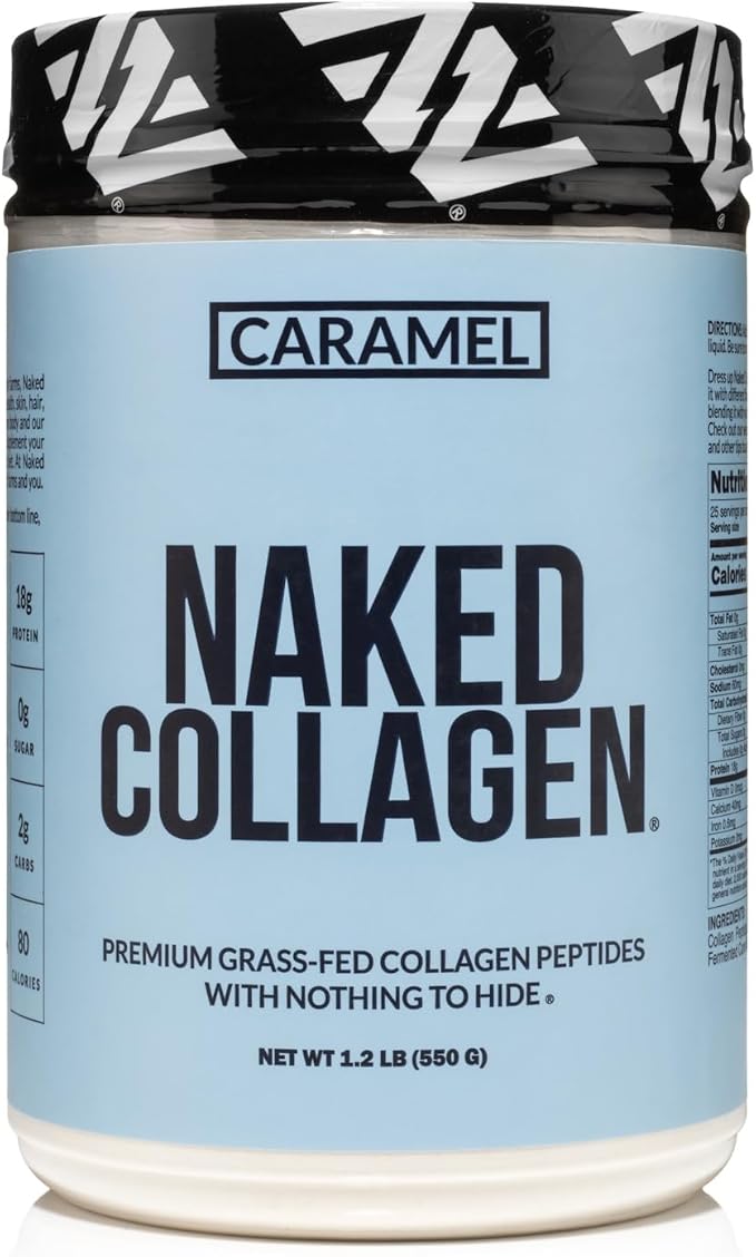 NAKED Caramel Collagen Peptides Protein Powder 25 Servings Pasture-Raised Grass-Fed Hydrolyzed Collagen Supplement Paleo Friendly Non-GMO Keto Gluten Free 20oz