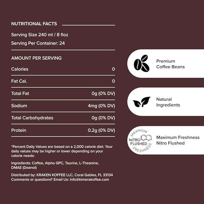 Kimera Koffee Original Blend - Organic Medium Roast Ground Coffee Vitamin-Infused with Taurine Alpha GPC DMAE L-Theanine for Cognitive Support &amp Athletic Performance 12oz