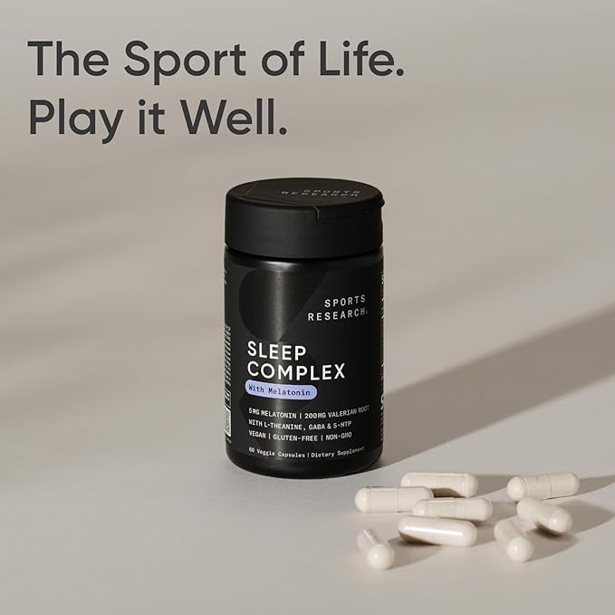 Sports Research® Sleep Complex with Melatonin 5mg L-Theanine 200mg &amp Magnesium - Supports Restorative Sleep &amp Relaxation - Vegan Certified · Non-GMO · Gluten Free - 60 Veggie Capsules