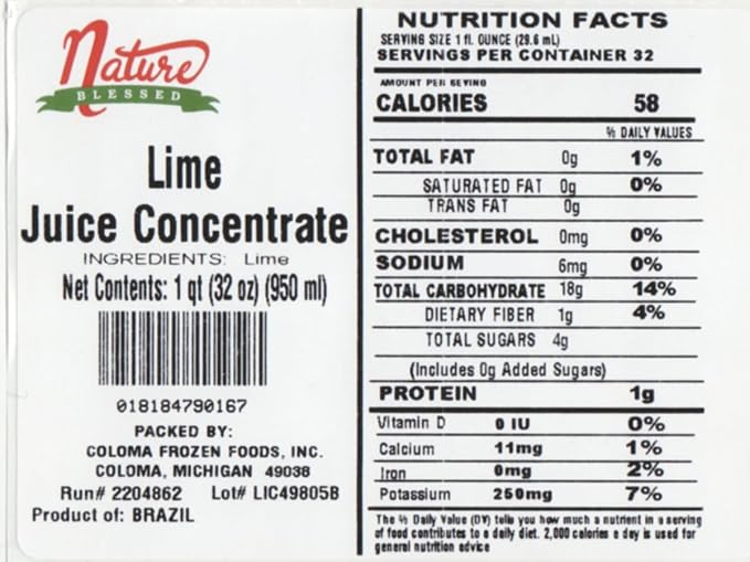 Nature Blessed 100% Pure Lime Fruit Juice Concentrate - 4 Quarts (4/32 fl oz bottles) Great for Home Vintners Home Brewers Mead Spirits Smoothies or Making Jelly