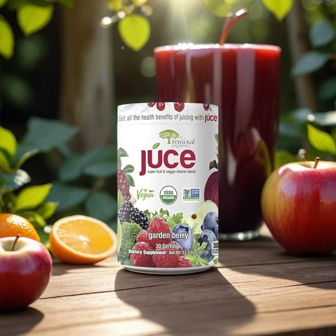 Terra-Kai Organics Juce Super Fruit and Veggie Blend Drink 12.2-Ounce Garden Berry 30 Servings Greens Powder Juce Green Juice Powder Super Food Greens Drink Juce Terra Kai (Pack 4) bundle with