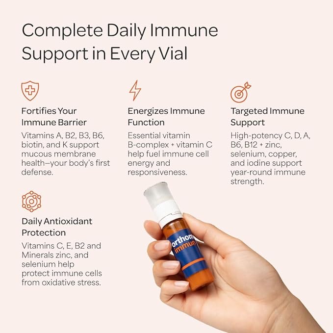Orthomol Immun Immune Support Supplement Daily Immune System Booster Vitamins A B C D E Zinc Selenium &amp Iodine 30-Day Supply of Tablets &amp Drinkable Vials