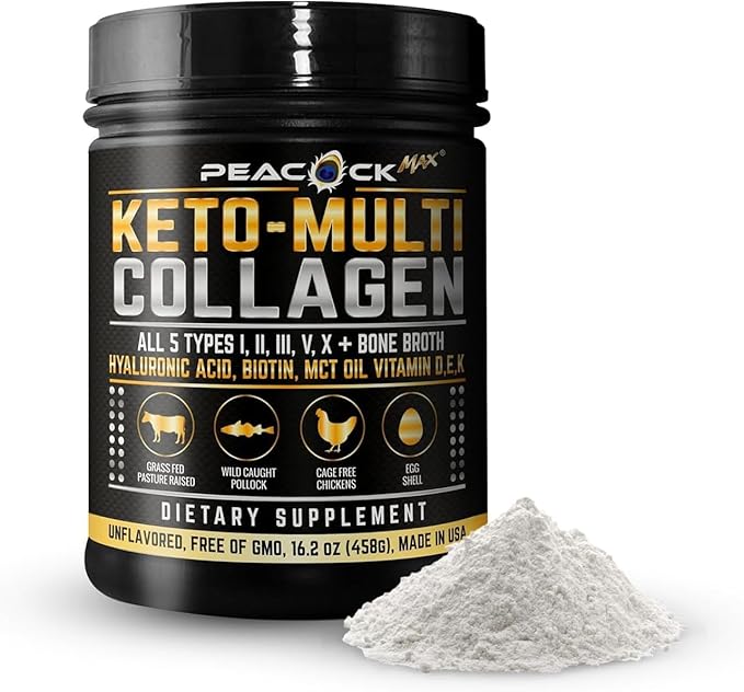Colostrum + Keto Multi Collagen Peptide Powder Bundle – Hydrolyzed Collagen Protein with MCT Oil &amp Biotin &amp Pure Bovine Colostrum Unflavored Keto &amp Paleo Friendly 16.2 oz + 60g