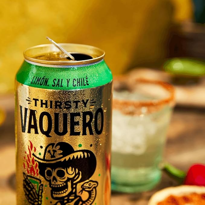 Thirsty Vaquero Lime Salt &amp Chile Flavored soda (Limon Ladron) Mexican-inspired soda Real Fruit Juice &amp Savory Spices Made with Organic Agave Low Calorie Natural Juice 16 oz Cans 12-P