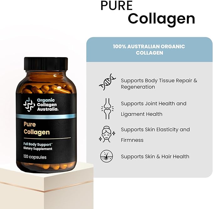 Organic Collagen Australia Pure Hydrolyzed Collagen Capsules – Bioavailable for Skin Elasticity Hair Health and Joint Support – Grass-Fed Pasture-Raised Paleo &amp Keto Friendly (120 Caps)