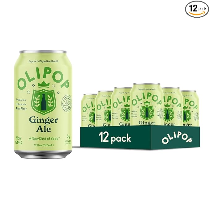 OLIPOP Prebiotic Soda Pop Ginger Ale A New Kind of Soda Packed with Prebiotics Fiber and Botanicals Gluten Free GMO Free 12oz (12-Cans)