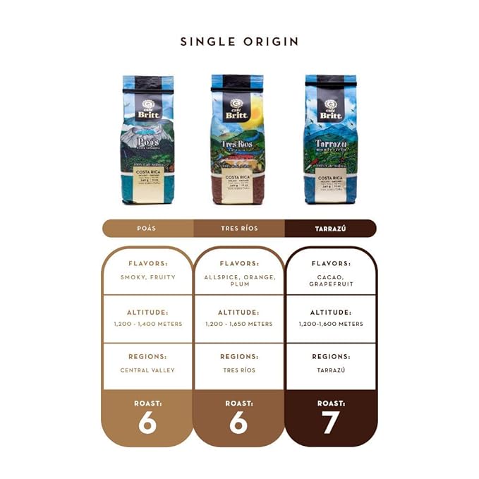 Café Britt® - Costa Rican Montecielo Coffee From Tarrazu (12 oz.) (3-Pack) - Whole Bean Arabica Coffee Kosher Gluten Free 100% Gourmet &amp Medium Dark Roast