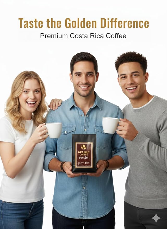 Golden Coffee Costa Rica Pea Berry100% Arabica Coffee with Caramel Cinnamon and Citrus Notes Harvested in Blue Zone Nicoya Costa Rica 12oz (Ground) (Pea Berry)