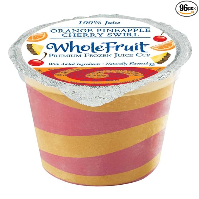 Whole Fruit Orange Pineapple and Cherry Swirl Premium Juice Cup 4 Ounce -- 96 per case.