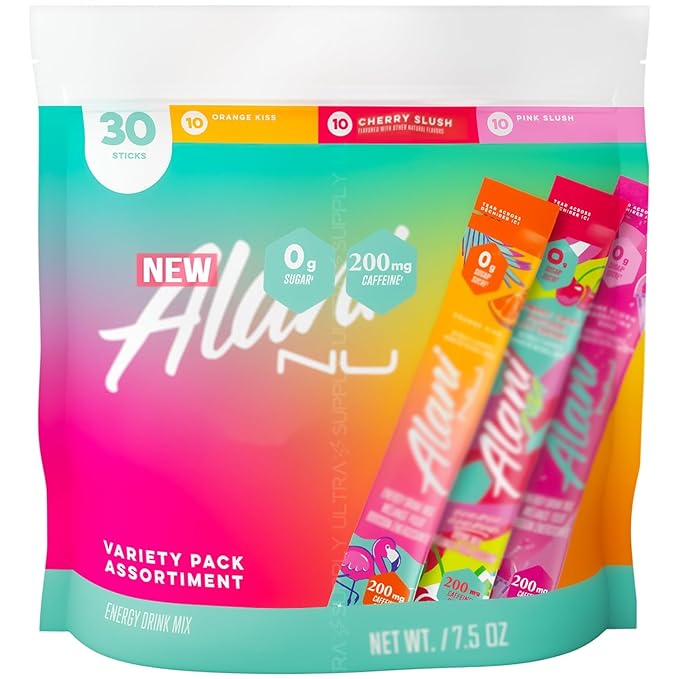 Alani_Nu Energy Drink Mix Variety Pack (30 Count. Value Pack) - 200mg Caffeine - 0g Sugar - Orange Kiss Cherry Slush &amp Pink Slush - Instant Powder Sticks