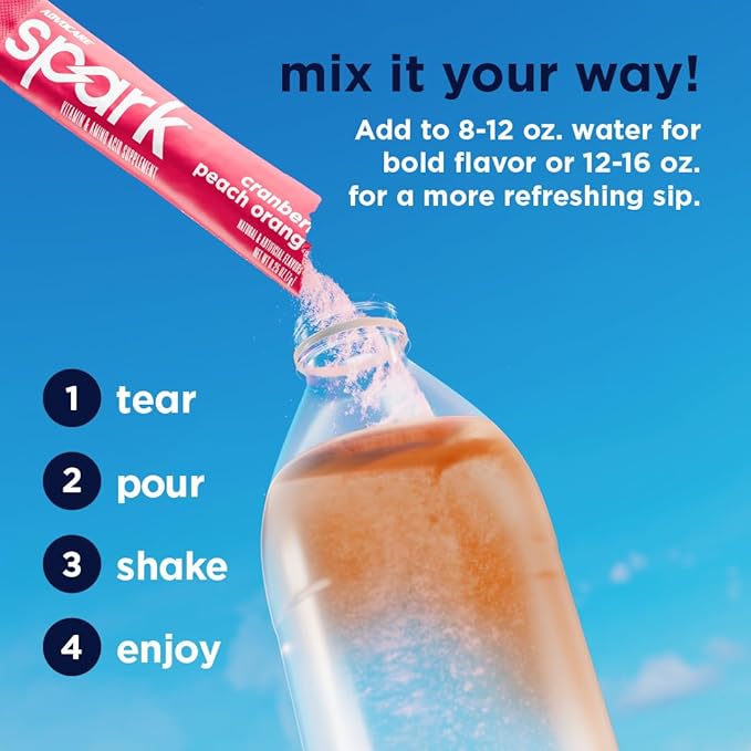 AdvoCare Spark - Energy Drink Mix - Vitamin &amp Amino Acid Supplement - Supports Energy &amp Focus* - Portable Immune Support* - Sugar-Free - Cranberry Peach Orange 14 Stick Packs (3.5 oz)