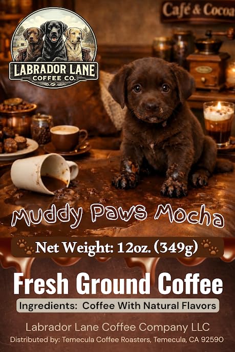 Muddy Paws Mocha (Mocha Flavored Coffee) - Hand Crafted Premium Small Batch Coffee - 12oz