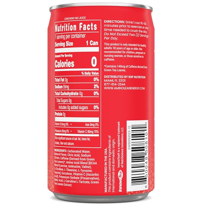 AminoLean Energy Drink MINIS – Sugar Free Anytime Energy with Natural Caffeine &amp Vegan Amino Acids for No Jitters Tingles or Crash Strawberry Watermelon 8 oz 12 Pack