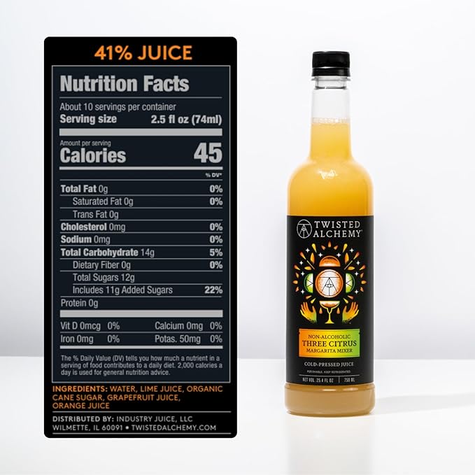 Twisted Alchemy Three Citrus Margarita Mix - Premium Margarita Mixer With Cold Pressed Juice For Craft Cocktails 50% Juice - (25 Oz Bottle Pack of 3) - All Natural Non-GMO &amp Preservative Free -