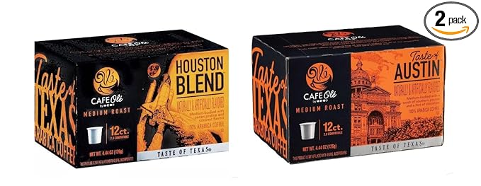 Cafe Ole HEB Single Serve Coffee Pods 12 count - 2 boxes (Houston Blend &amp Taste of Austin)