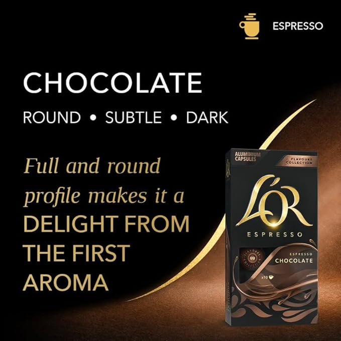 L'OR Espresso Capsules 30 Count Chocolate Single-Serve Aluminum Coffee Capsules Compatible with the L'OR BARISTA System &amp *Nespresso Original Machines