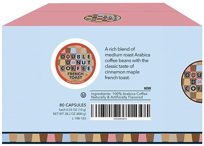 Double Donut CoffeeFrench Toast Flavored Coffee in Single Serve Pods French Toast Flavor for the Keurig K Cups Brewer 80 Count