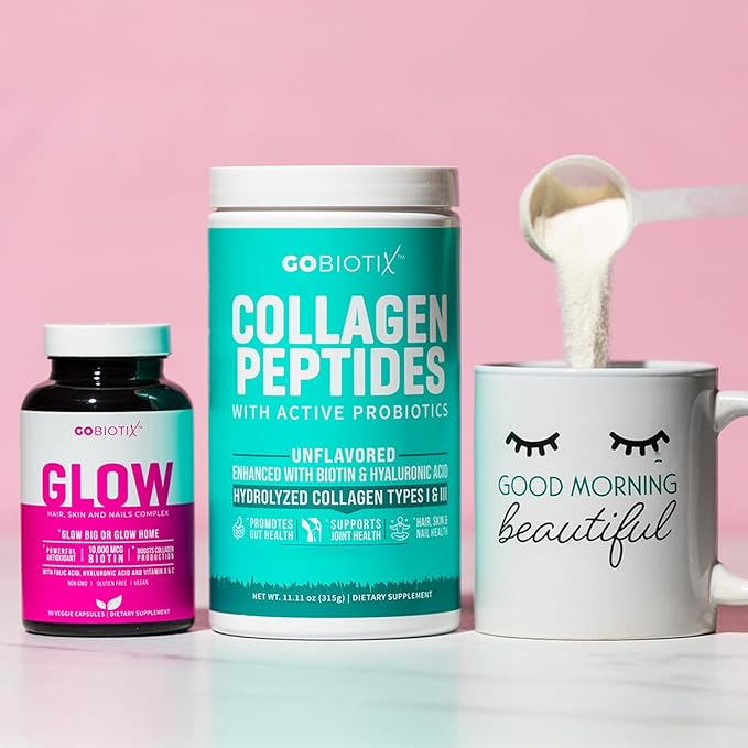 GOBIOTIX Collagen &amp Glow Multivitamin Bundle: Hair Skin Nails Support - 30 Servings Collagen + 90 Capsules Multivitamin