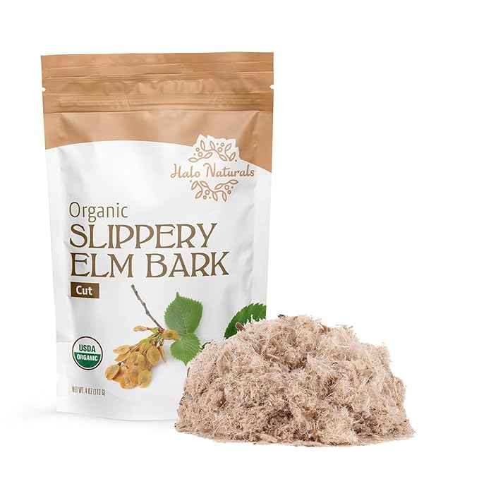 Halo Naturals Organic Slippery Elm Bark Cut 4 Ounces (Ulmus rubra) USDA Certified | Resealable Pouch| Packaged in The USA (Pack of 2)