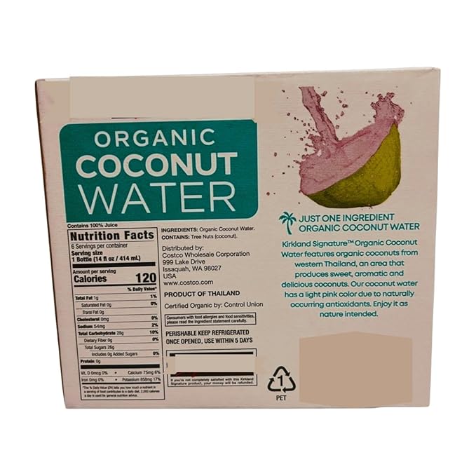 Organic Coconut Water 100% Pure Juice No Added Sugar 14 Fl Oz Pack of 6