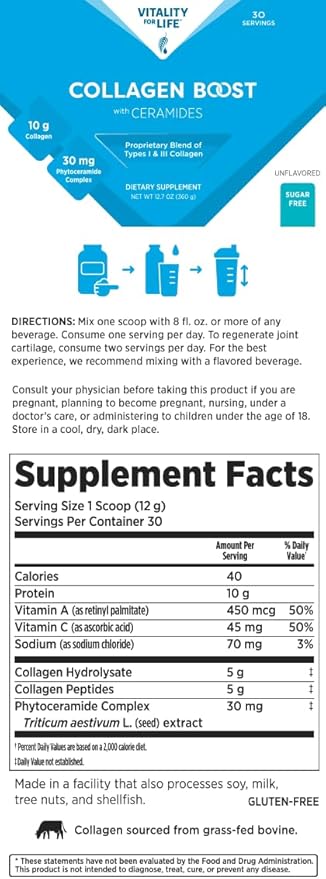 Vitality for Life Collagen Boost with Ceramides - Sugar Free - 12.7 oz