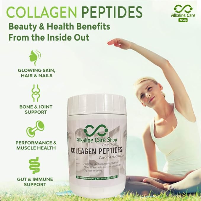 Alkaline Care |Hydrolyzed Collagen Peptides for Women &amp Men |Multi-Type Unflavored Collagen Powder Protein for Hair Bones Skin Nails &amp Joints | 10g Collagen Peptides per Serving | 10.5Oz (3