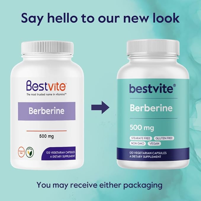 BESTVITE Berberine 500mg (240 Vegetarian Capsules) (2-Pack) - No Fillers - No Stearates - No Flow Agents - Vegan - Gluten Free - Non GMO