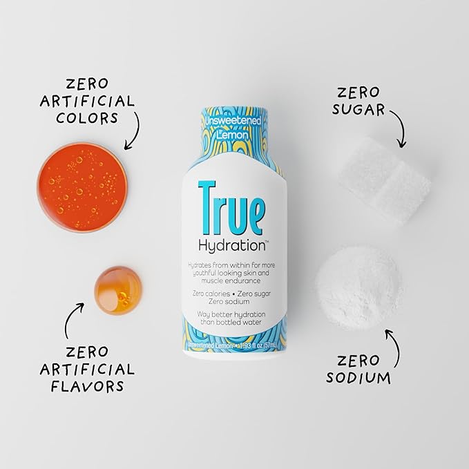True Hydration Electrolyte Shots 24-Pack – Supports Sleep Quality Daily Wellness &amp Muscle Cramps – Magnesium Potassium &amp Taurine – Zero Sugar Zero Sodium – Unsweetened Lemon