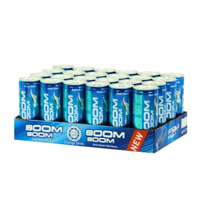 Boom Boom Energy Drink 250ml – Natural Ingredients for Instant Energy Boost – Refreshing Carbonated Beverage – Serve Chilled – 24-Pack