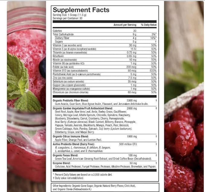 Terra-Kai Organics Juce Super Fruit and Veggie Blend Drink 12.2-Ounce Garden Berry 30 Servings Greens Powder Green Juice Powder Super Food Greens Drink (Pack 2)