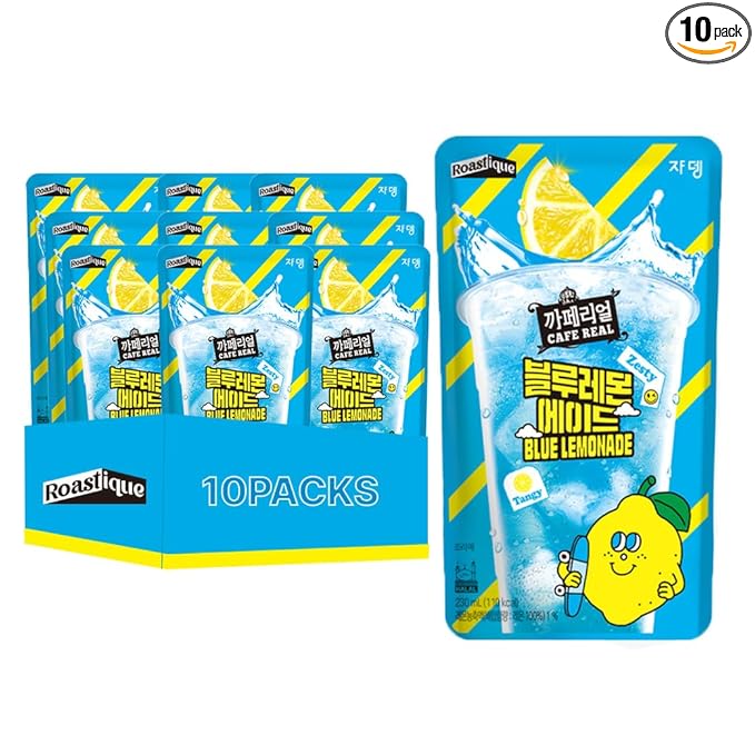 ROASTIQUE Official Cafe Real Blue Lemonade - Flavored Juice Drink Pouch Zesty Tangy Korean Convenience Store Drinks 7.77 fl oz (Pack of 10)