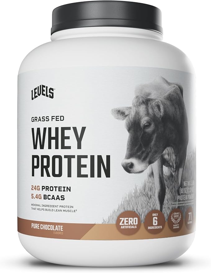 Levels Grass Fed Whey Protein Powder No Artificials 24G of Protein Pure Chocolate 5LB