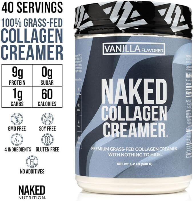 Naked Collagen Coffee Creamer - Vanilla Collagen Creamer For Coffee - Dairy-Free Gluten-Free GMO-Free - Support Hair Skin and Nails - 40 Servings