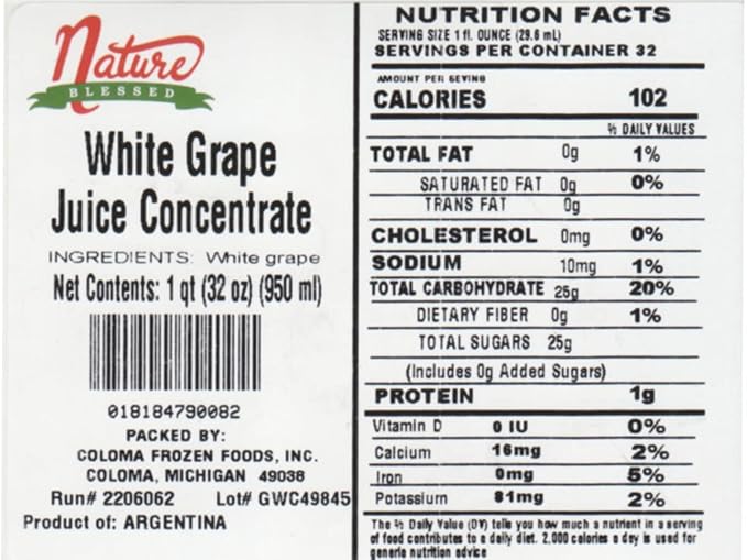 Nature Blessed 100% Pure White Grape Juice Concentrate - 4 Quarts (4/32 fl oz bottles) Great for Home Vintners Home Brewers Cider Spirits Smoothies or Jelly Production