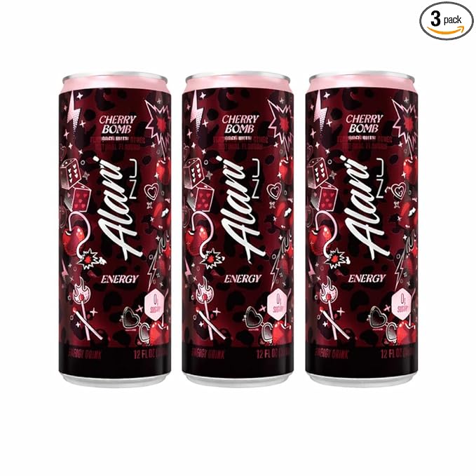 Alani Cherry Bomb Sugar Free Low Calorie Energy Drinks 12 Fl Oz Cans 3 Cans!