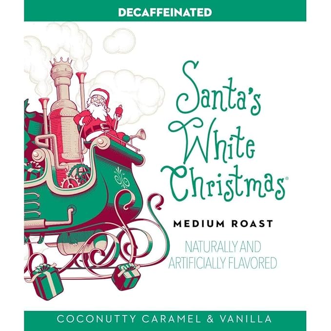 Barnie's Coffee Santa's White Christmas Decaf Ground Coffee with Coconut Sweet Caramel and Warm Vanilla Flavors Medium Roasted Arabica Beans 12 oz Bag (Pack of 2)