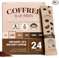 COFFREE Organic Instant Coffee Packets - 25% Low Caffeine Convenient Coffee Sticks Mold Free Low Acid Arabica for On-the-Go Energy - Hot or Cold Balanced Taste Single Serve Travel Packets 24 Count
