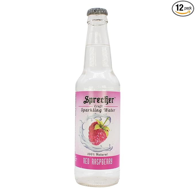 Sprecher Red Raspberry Sparkling Water Zero Sugar and Zero Calories 100% Natural Flavor Crisp Refreshing Craft Sparkling Water in 12 fl oz Glass Bottles 12 Pack