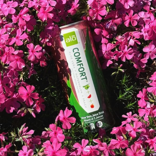 ALO Drink |ALO Comfort Aloe Vera Juice Drink | Watermelon + Peach Flavor | 12 Pack | 10.8 FL OZ (320mL) Cans