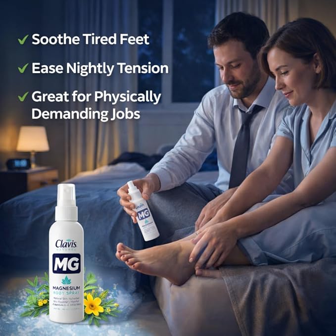 NEW CLAVIS Magnesium Reset Feet &amp Body Spray | Euro Made Topical Magnesium &amp Silk Protein for Muscle Comfort &amp Night Relaxation | Fast-Drying Non-Sticky | 3.7 fl oz