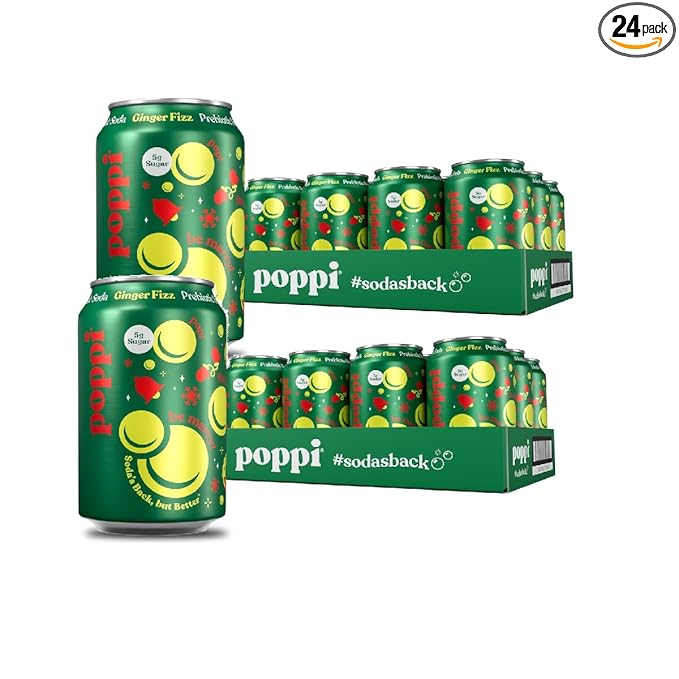 Sparkling Prebiotic Soda Beverage with Apple Cider Vinegar Seltzer Water and Fruit Juice Holiday Ginger Fizz Flavor 12 oz Pack of 24