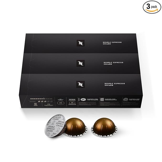 Nespresso Capsules Vertuo Double Espresso Chiaro Medium Roast Espresso Coffee 30-Count Coffee Pods Brews 2.7oz.